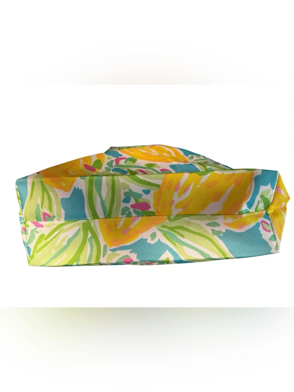 Lilly Pulitzer Yellow Lemon Print Tote with Pink & Green Handles Pool Beach NWOT